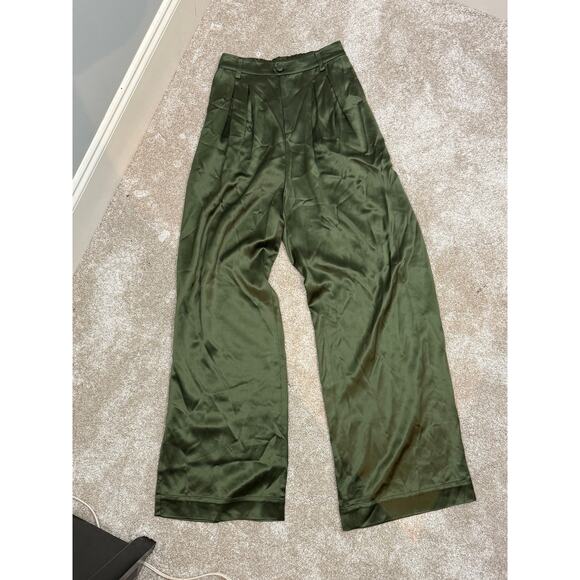 CAMI NYC Davina Satin Wide Leg Pants Rosemary GreenSize 6 NWT